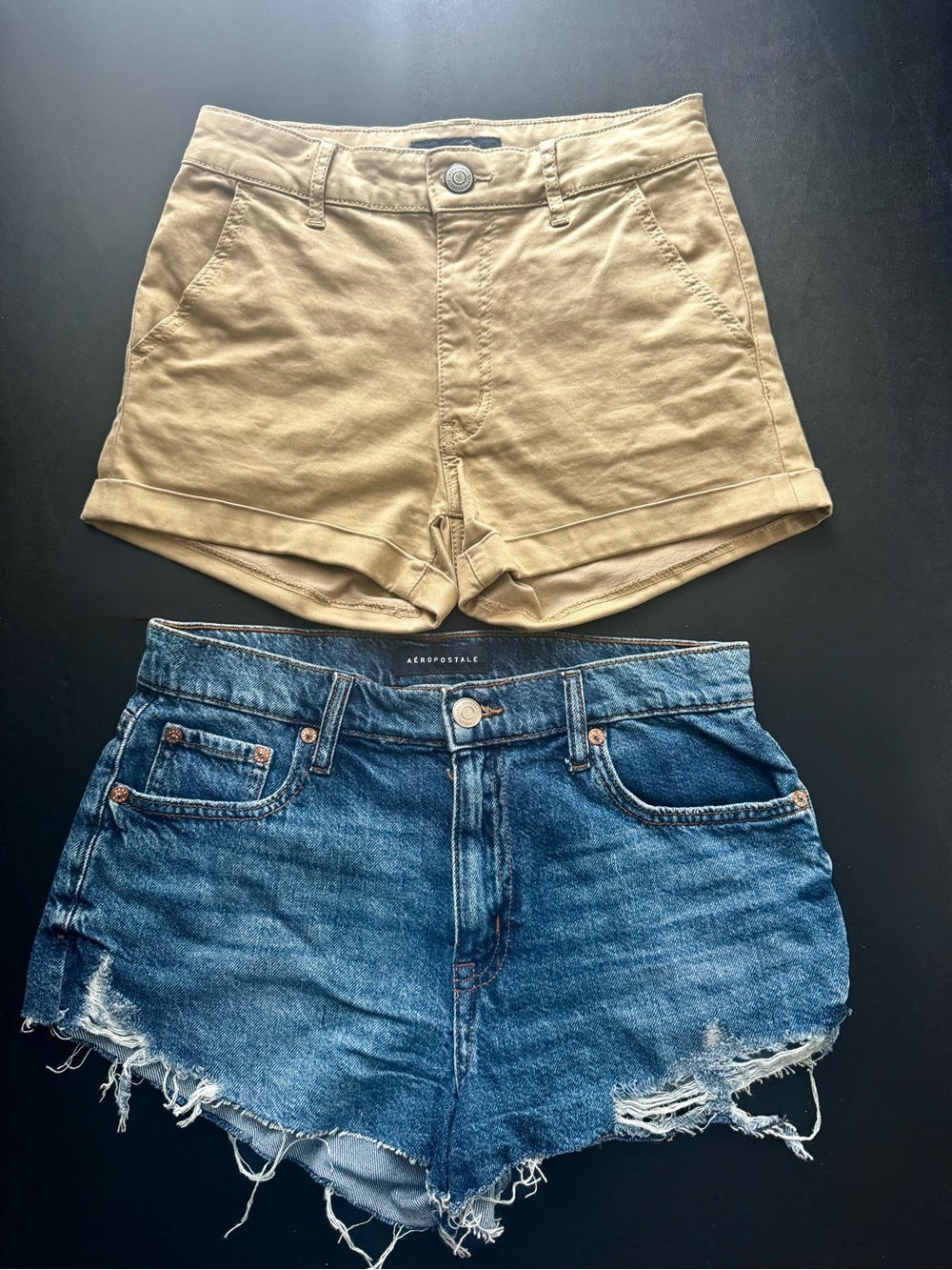 Aeropostale high rise shorty shorts Women's 4 khaki and jean